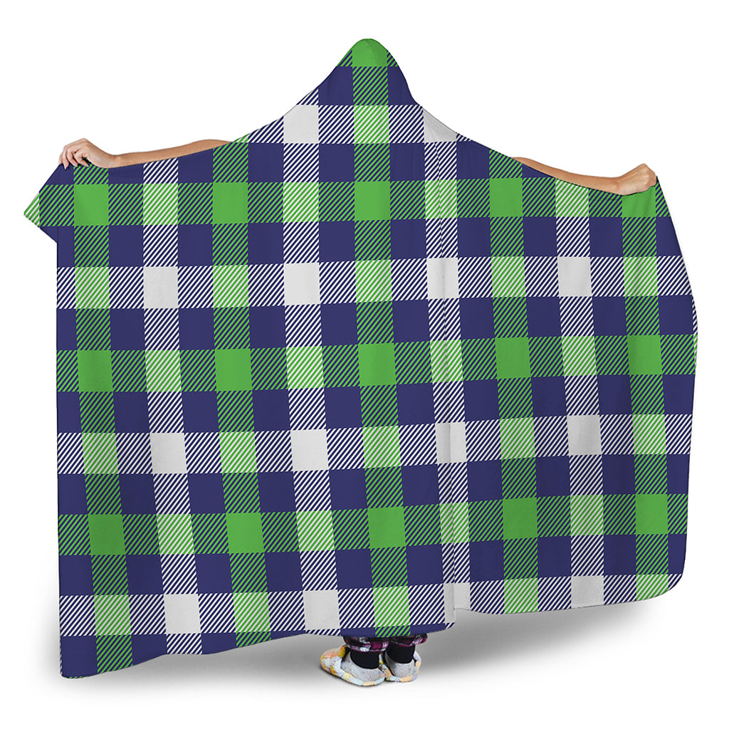 Green Blue And White Buffalo Plaid Print Hooded Blanket