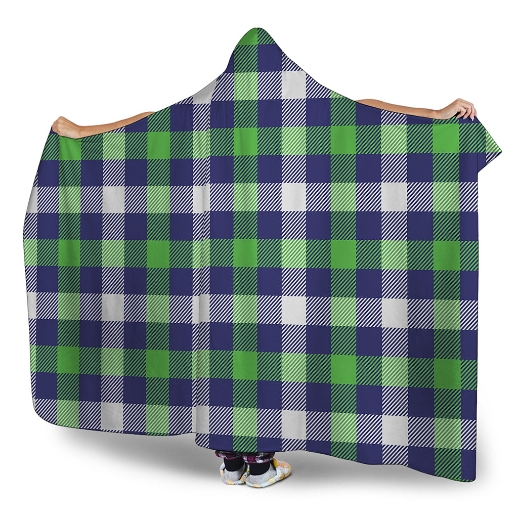 Green Blue And White Buffalo Plaid Print Hooded Blanket