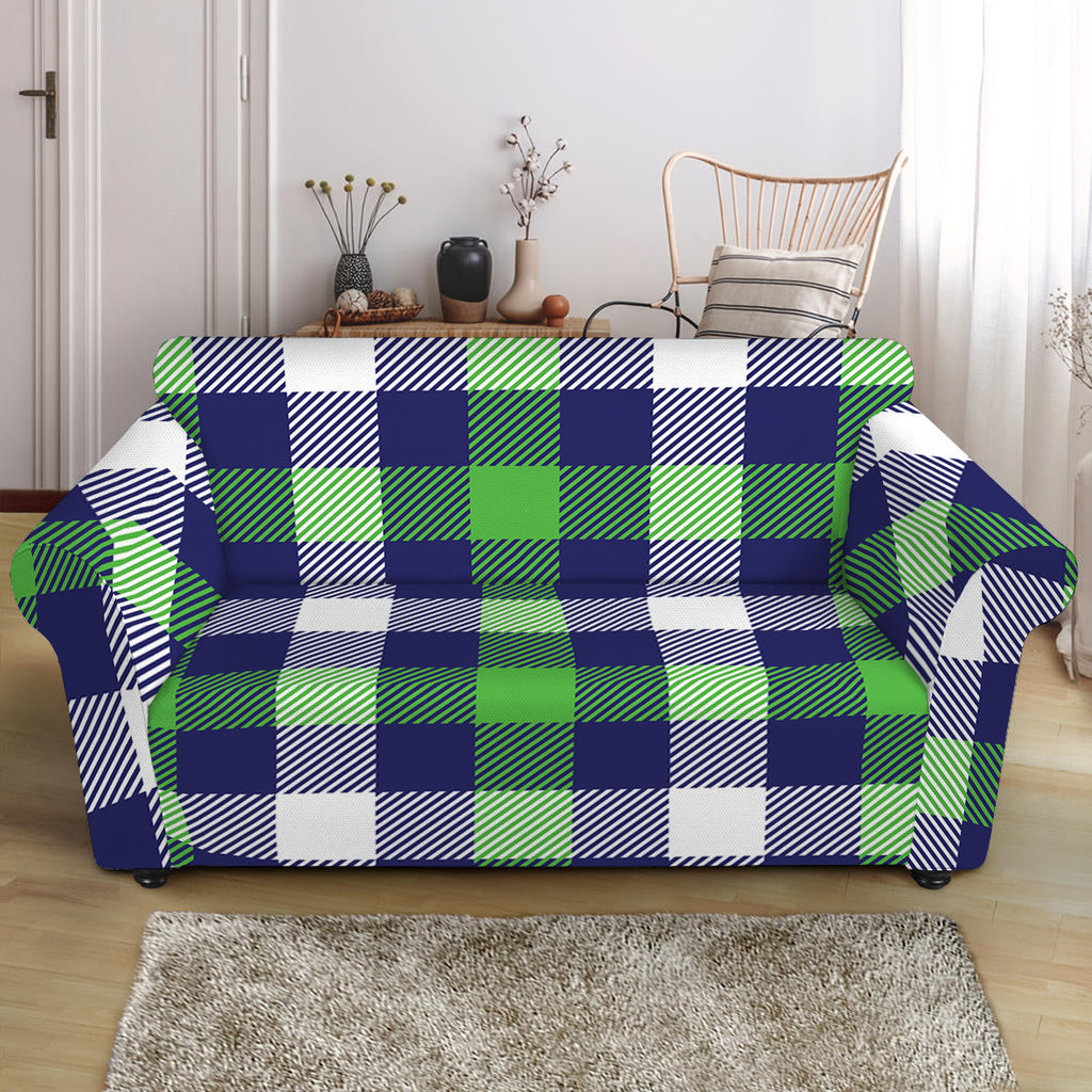 Green Blue And White Buffalo Plaid Print Loveseat Slipcover