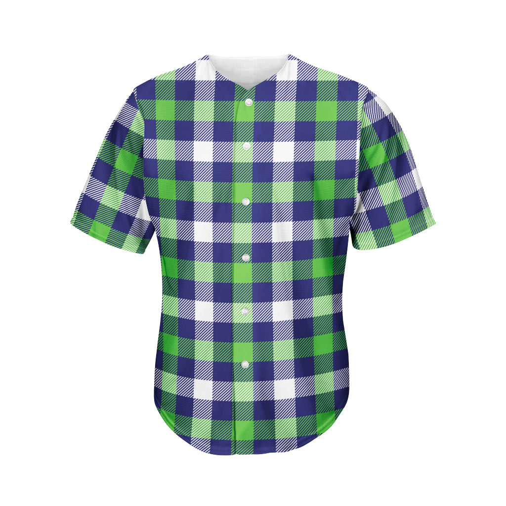 Green Blue And White Buffalo Plaid Print Men's Baseball Jersey