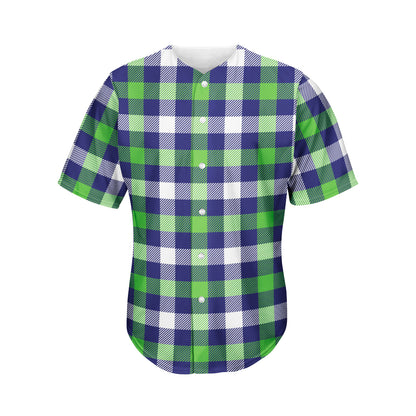 Green Blue And White Buffalo Plaid Print Men's Baseball Jersey