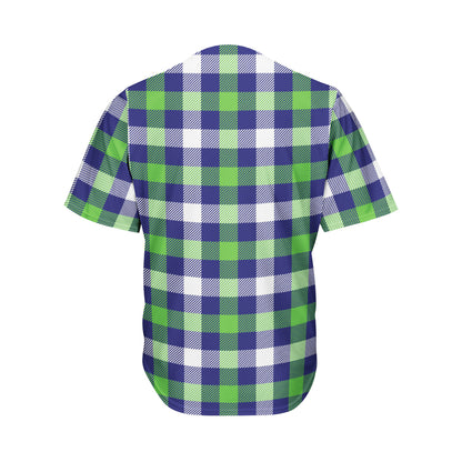 Green Blue And White Buffalo Plaid Print Men's Baseball Jersey