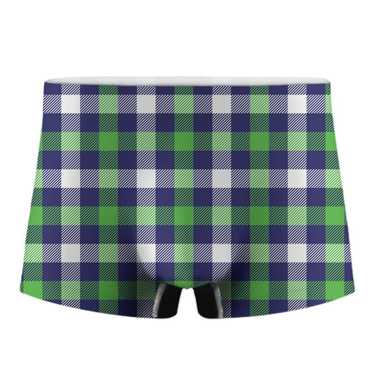 Green Blue And White Buffalo Plaid Print Men's Boxer Briefs