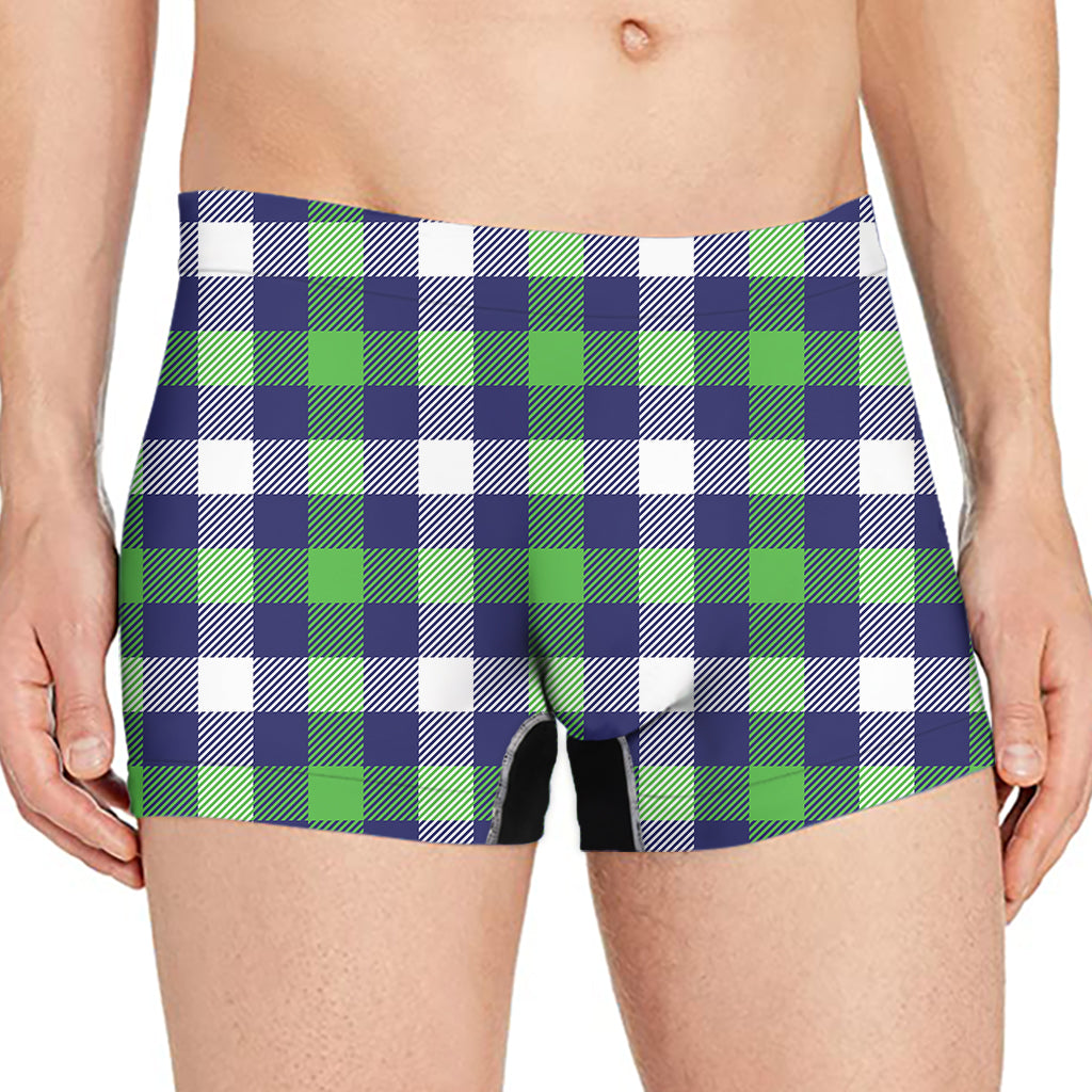 Green Blue And White Buffalo Plaid Print Men's Boxer Briefs