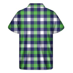 Green Blue And White Buffalo Plaid Print Men's Short Sleeve Shirt
