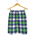Green Blue And White Buffalo Plaid Print Men's Shorts