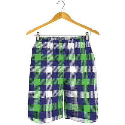Green Blue And White Buffalo Plaid Print Men's Shorts