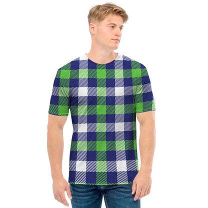 Green Blue And White Buffalo Plaid Print Men's T-Shirt