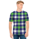 Green Blue And White Buffalo Plaid Print Men's T-Shirt