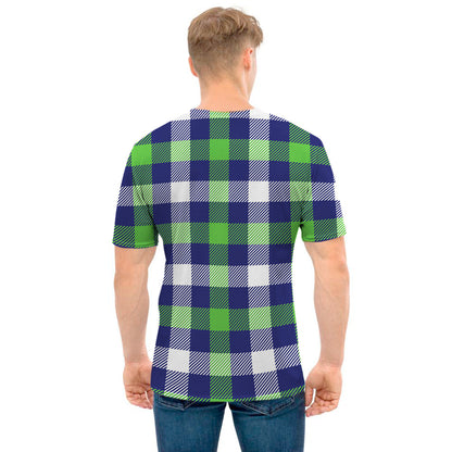 Green Blue And White Buffalo Plaid Print Men's T-Shirt