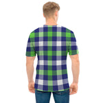 Green Blue And White Buffalo Plaid Print Men's T-Shirt