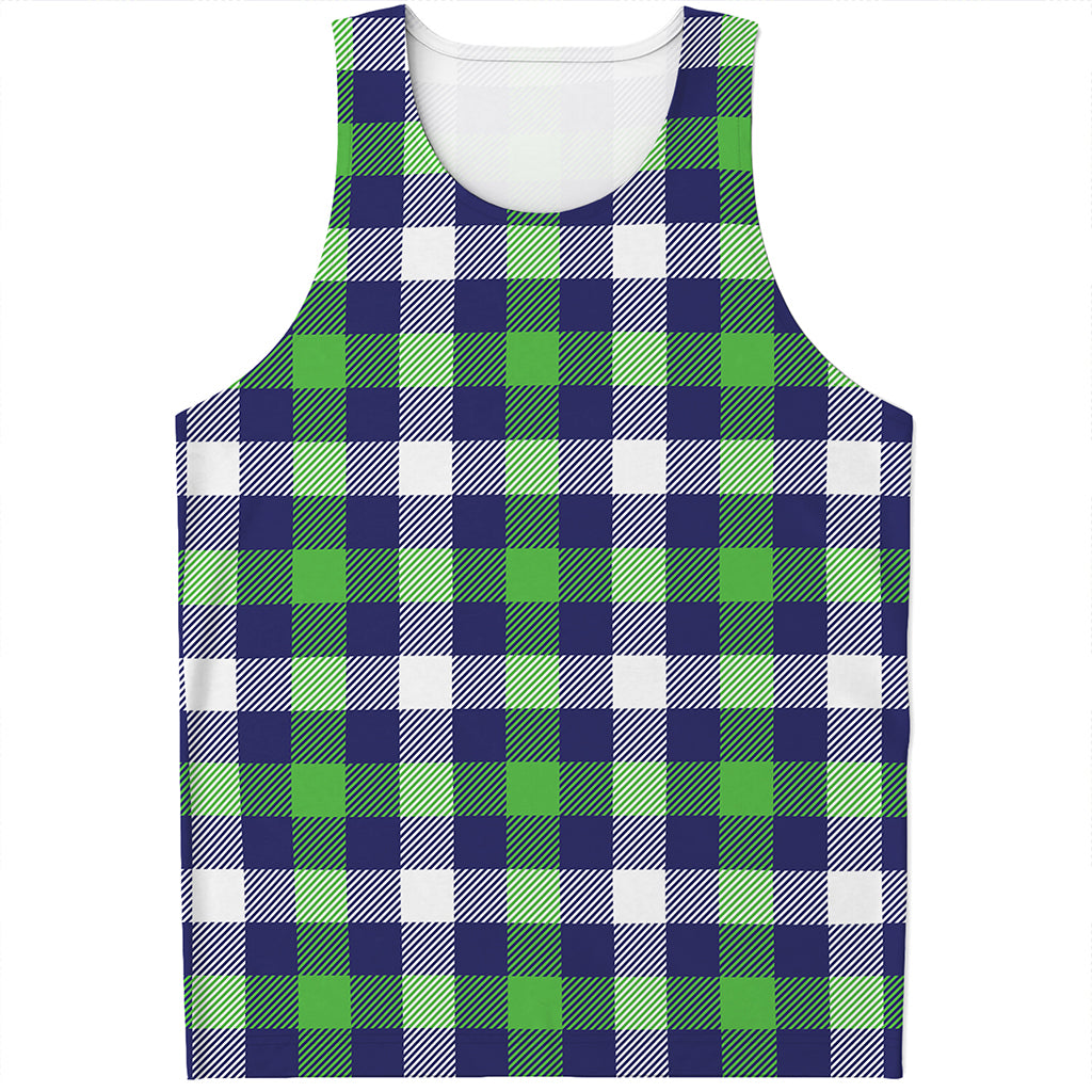 Green Blue And White Buffalo Plaid Print Men's Tank Top