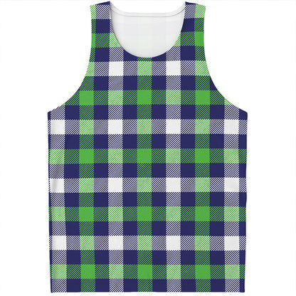 Green Blue And White Buffalo Plaid Print Men's Tank Top