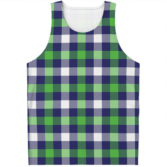 Green Blue And White Buffalo Plaid Print Men's Tank Top