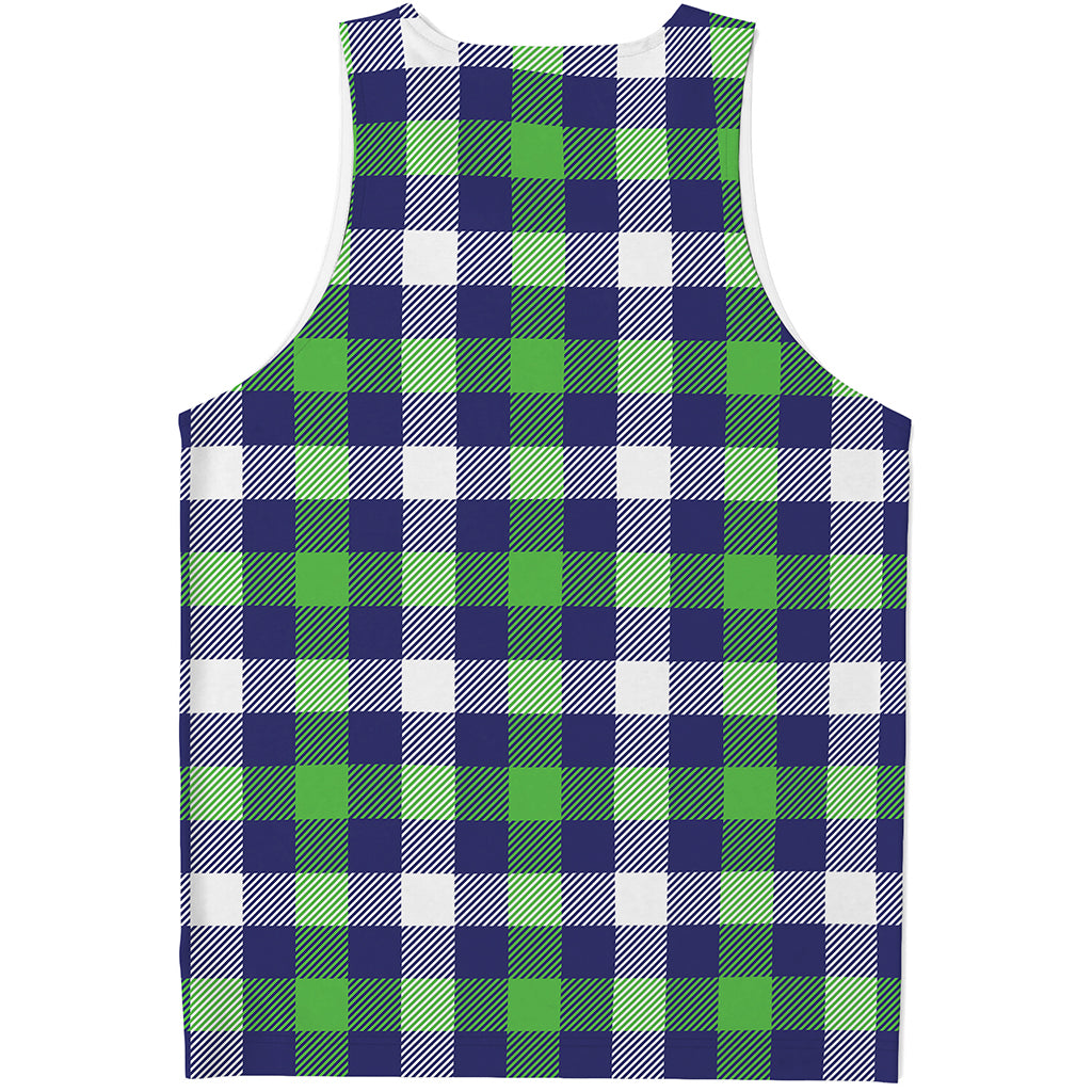 Green Blue And White Buffalo Plaid Print Men's Tank Top