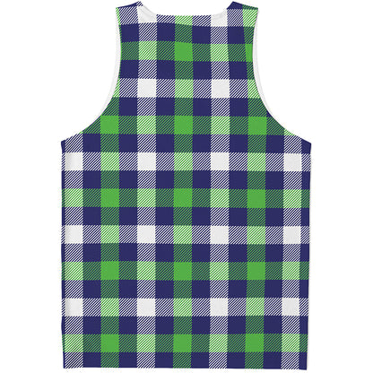 Green Blue And White Buffalo Plaid Print Men's Tank Top