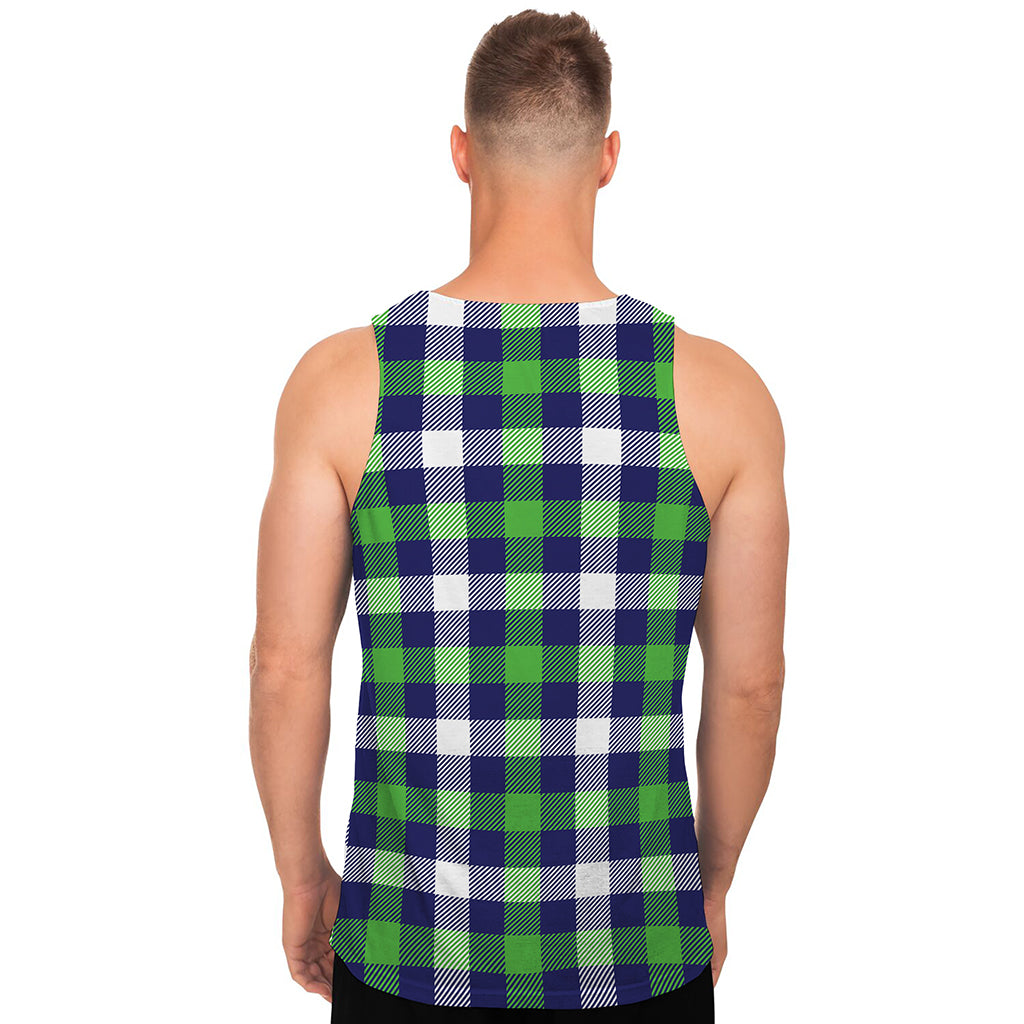 Green Blue And White Buffalo Plaid Print Men's Tank Top