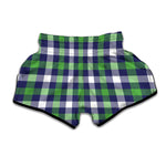 Green Blue And White Buffalo Plaid Print Muay Thai Boxing Shorts