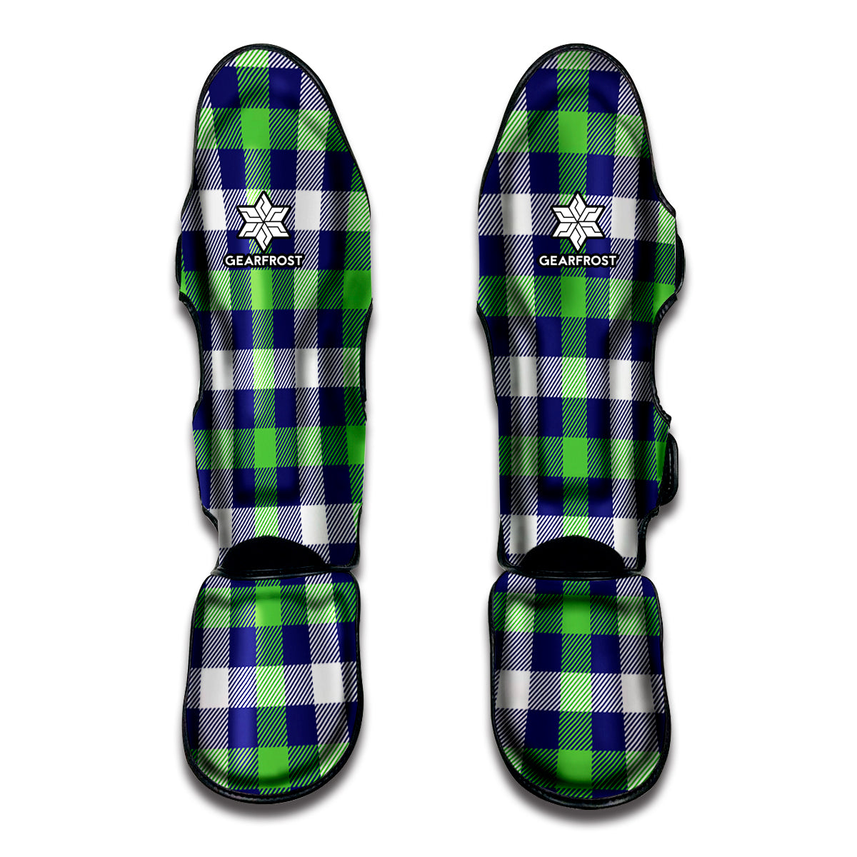 Green Blue And White Buffalo Plaid Print Muay Thai Shin Guard