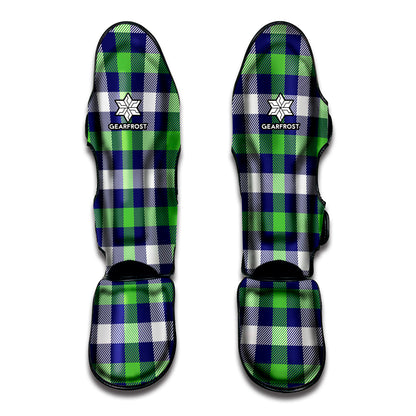 Green Blue And White Buffalo Plaid Print Muay Thai Shin Guard