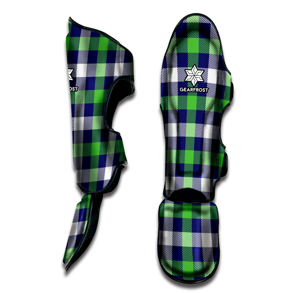 Green Blue And White Buffalo Plaid Print Muay Thai Shin Guard