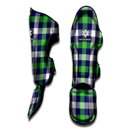 Green Blue And White Buffalo Plaid Print Muay Thai Shin Guard