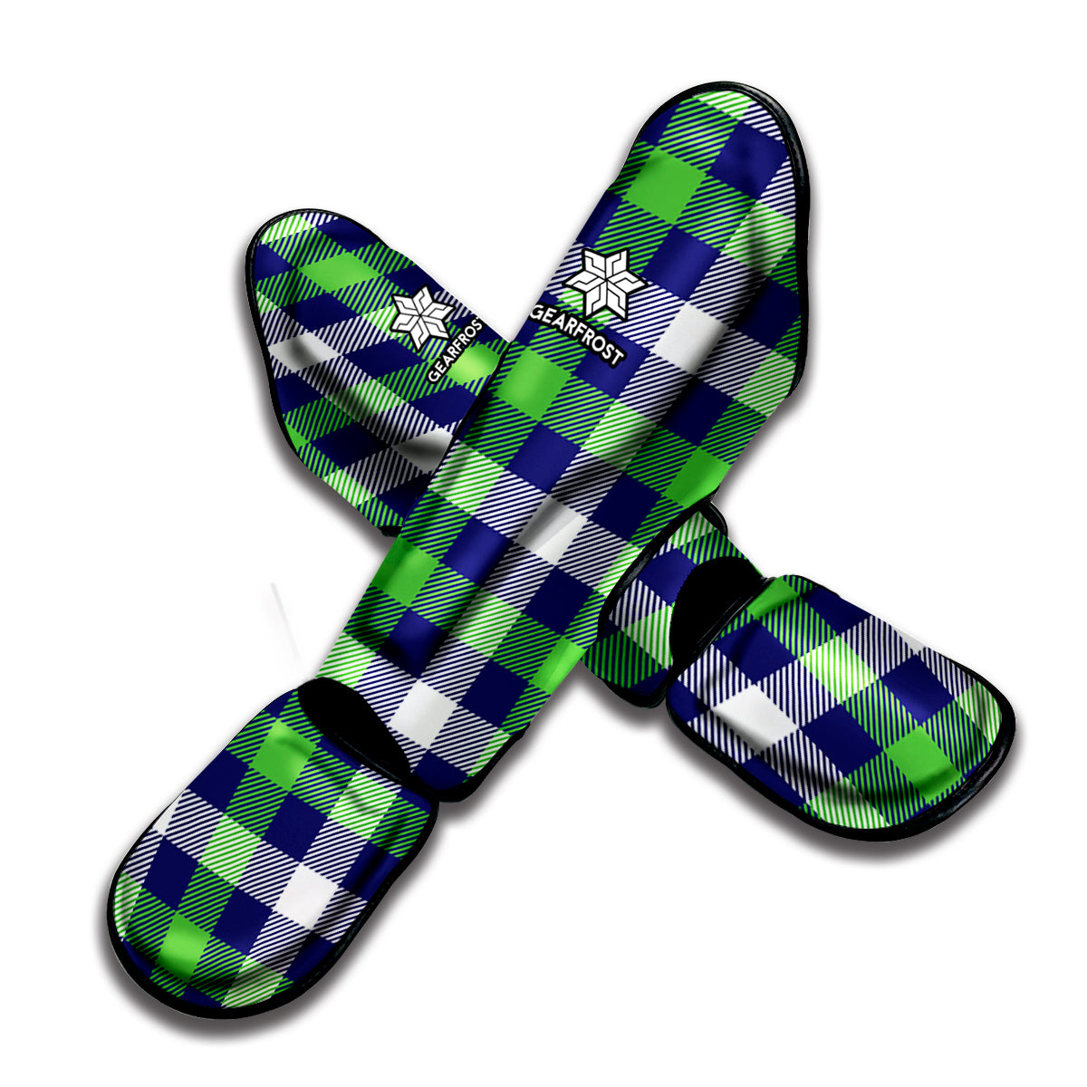 Green Blue And White Buffalo Plaid Print Muay Thai Shin Guard