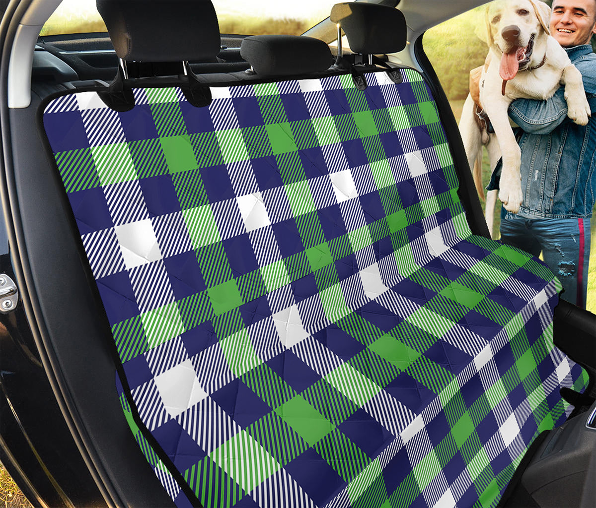 Green Blue And White Buffalo Plaid Print Pet Car Back Seat Cover
