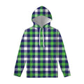 Green Blue And White Buffalo Plaid Print Pullover Hoodie