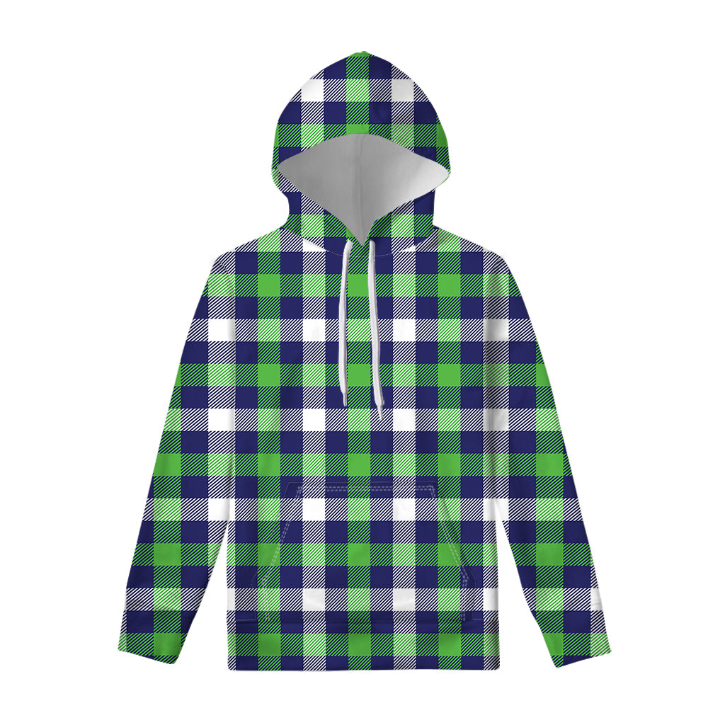 Green Blue And White Buffalo Plaid Print Pullover Hoodie