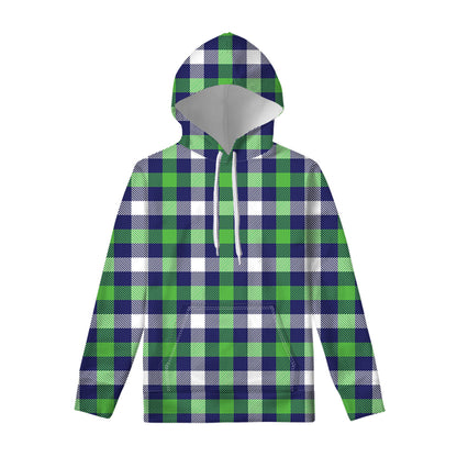 Green Blue And White Buffalo Plaid Print Pullover Hoodie