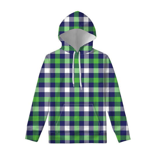 Green Blue And White Buffalo Plaid Print Pullover Hoodie