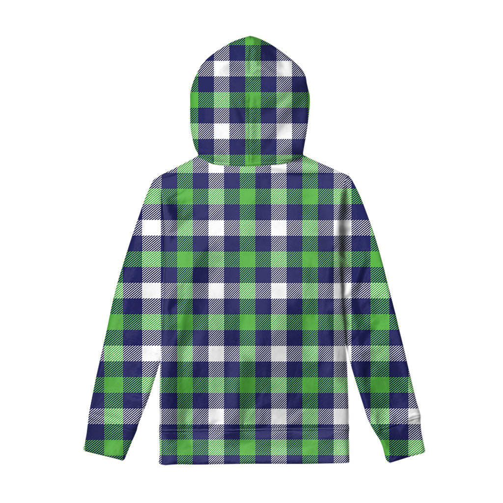 Green Blue And White Buffalo Plaid Print Pullover Hoodie