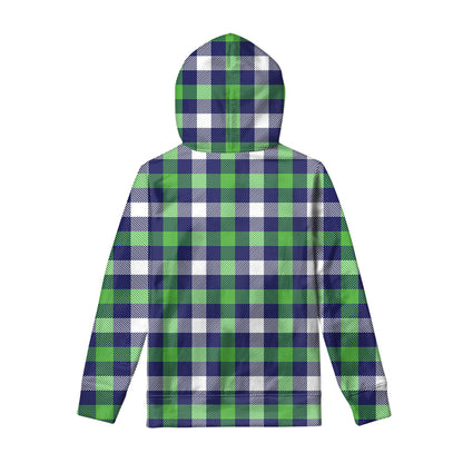 Green Blue And White Buffalo Plaid Print Pullover Hoodie