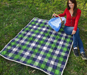 Green Blue And White Buffalo Plaid Print Quilt