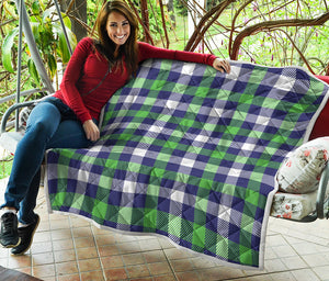 Green Blue And White Buffalo Plaid Print Quilt