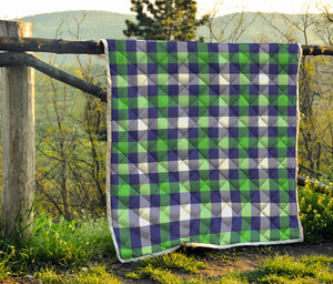 Green Blue And White Buffalo Plaid Print Quilt