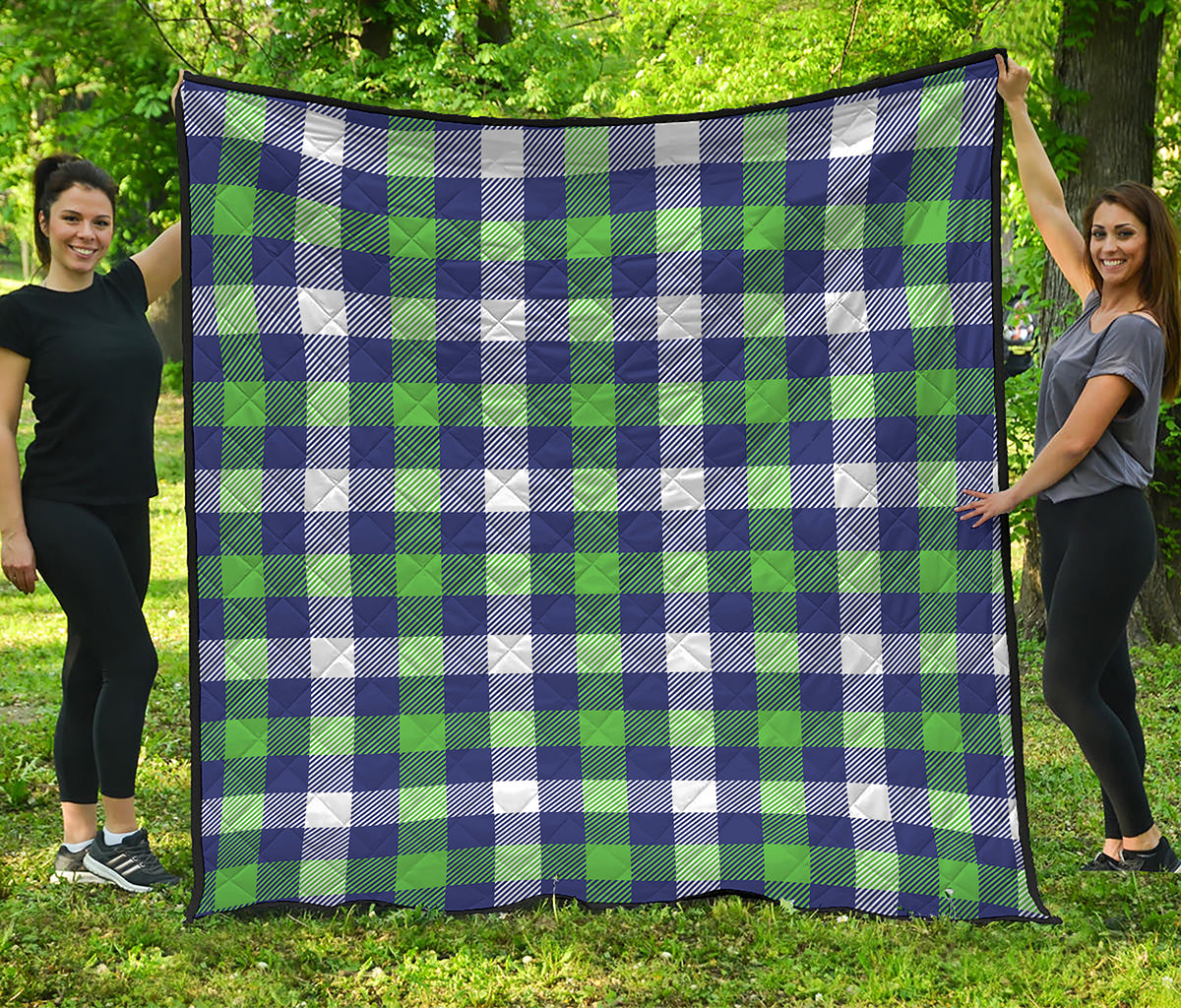 Green Blue And White Buffalo Plaid Print Quilt