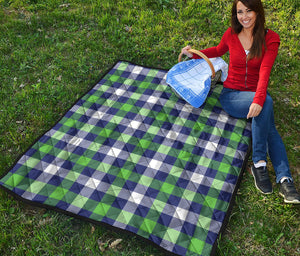 Green Blue And White Buffalo Plaid Print Quilt