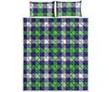 Green Blue And White Buffalo Plaid Print Quilt Bed Set