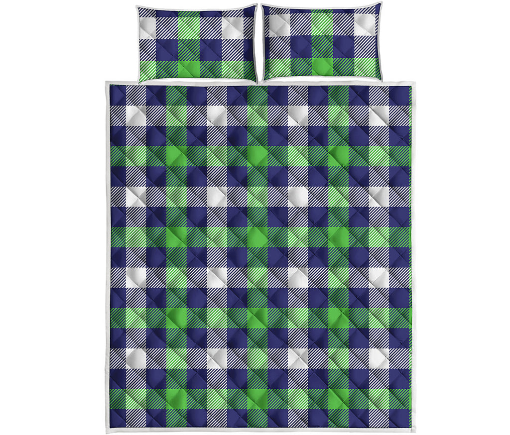 Green Blue And White Buffalo Plaid Print Quilt Bed Set