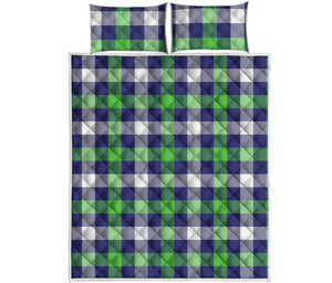 Green Blue And White Buffalo Plaid Print Quilt Bed Set