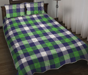 Green Blue And White Buffalo Plaid Print Quilt Bed Set