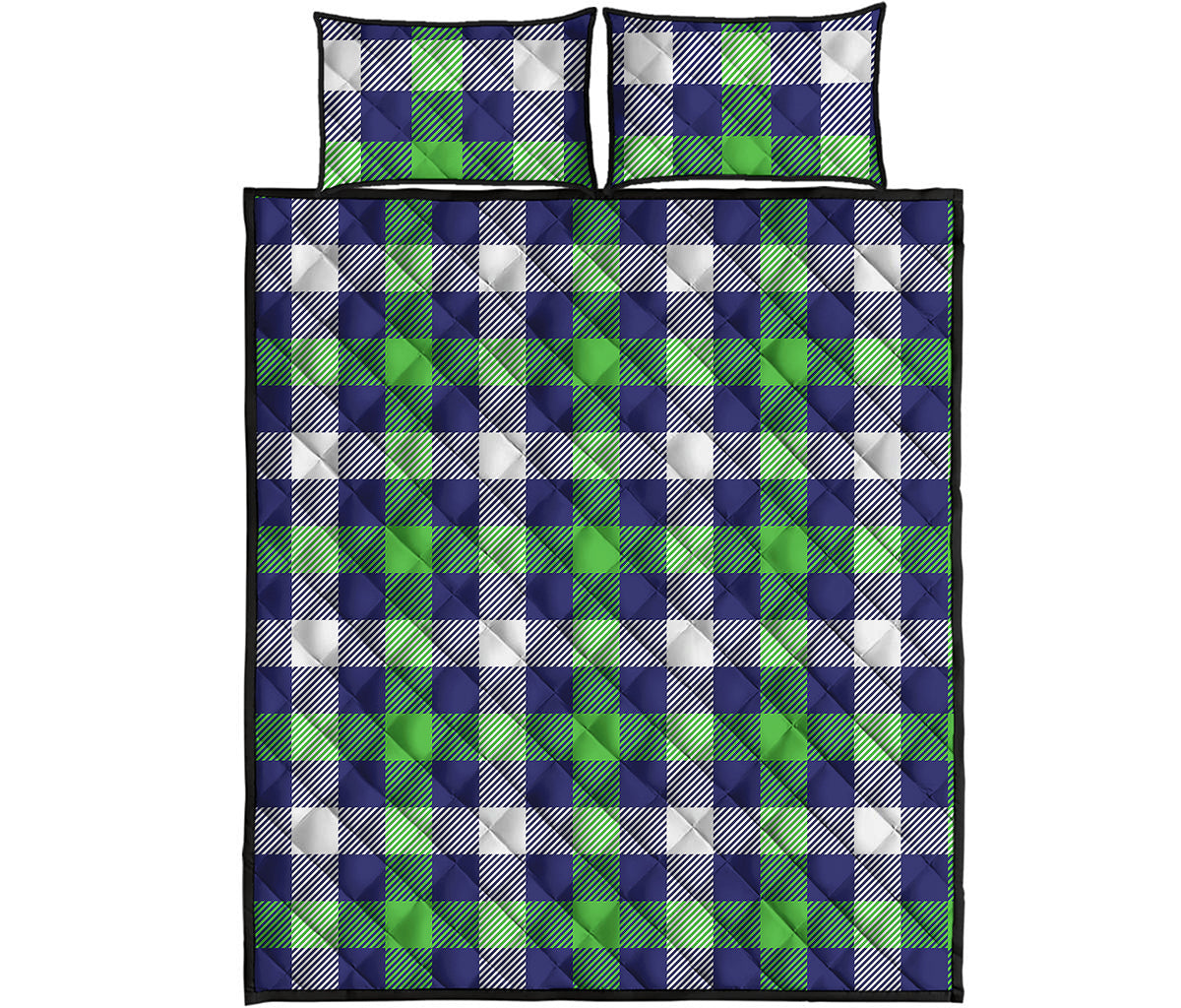 Green Blue And White Buffalo Plaid Print Quilt Bed Set