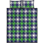 Green Blue And White Buffalo Plaid Print Quilt Bed Set