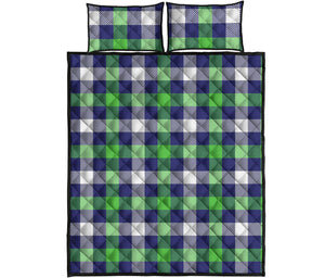 Green Blue And White Buffalo Plaid Print Quilt Bed Set