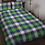 Green Blue And White Buffalo Plaid Print Quilt Bed Set