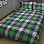 Green Blue And White Buffalo Plaid Print Quilt Bed Set