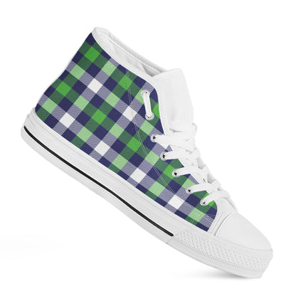 Green Blue And White Buffalo Plaid Print White High Top Shoes