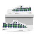 Green Blue And White Buffalo Plaid Print White Low Top Sneakers